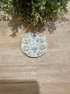 Easter Bunny & Butterfly Round Ceramic Car Coaster